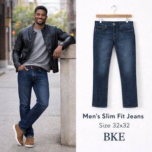 BKE Ethan Jeans Mens 32x32 Slim Straight Dark Wash Stretch Denim Buckle